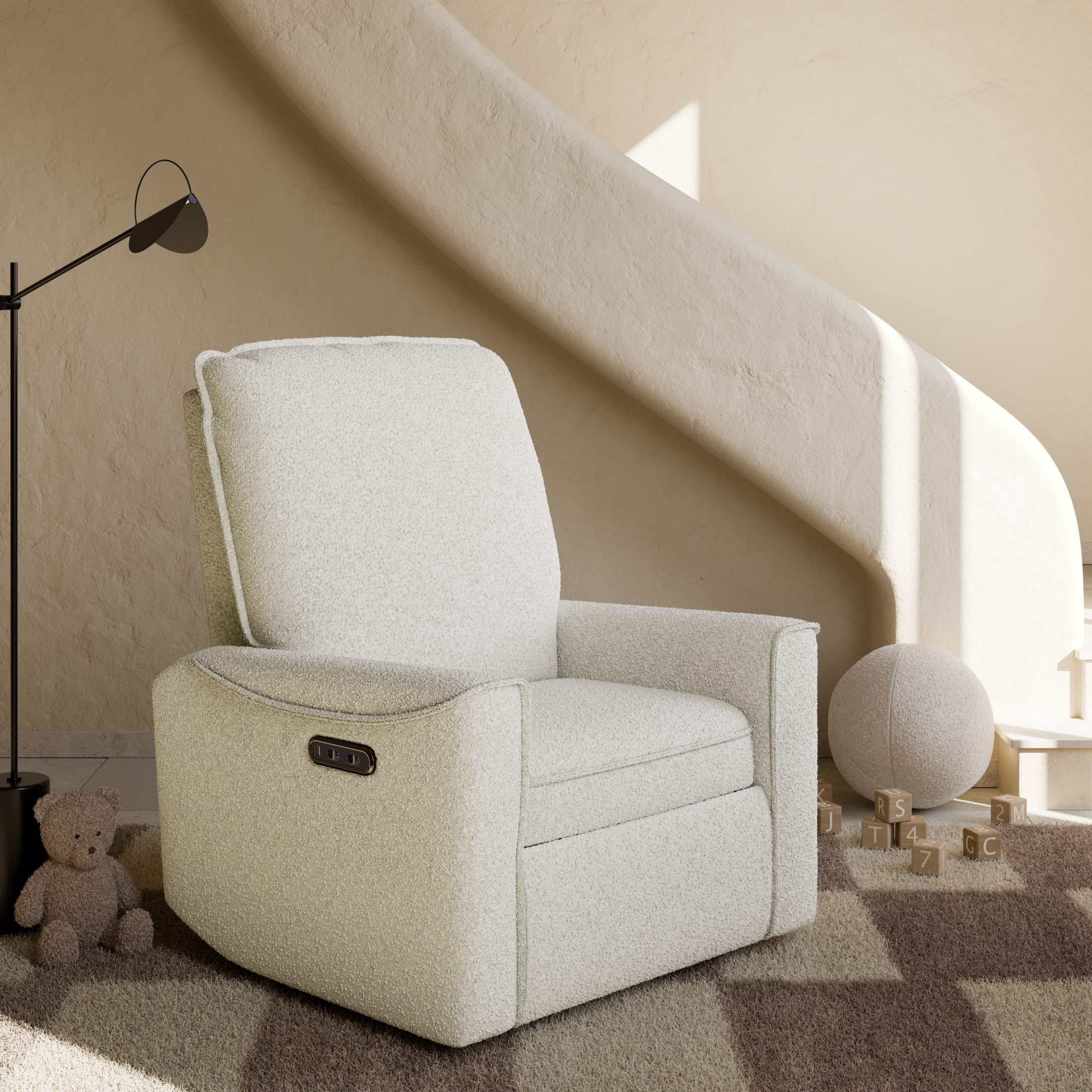 Storkcraft Santos Power Recliner - Ivory Boucle