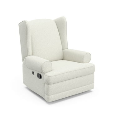 Storkcraft Serenity Wingback Infant Upholstered Recline Glider with USB, Ivory Boucle