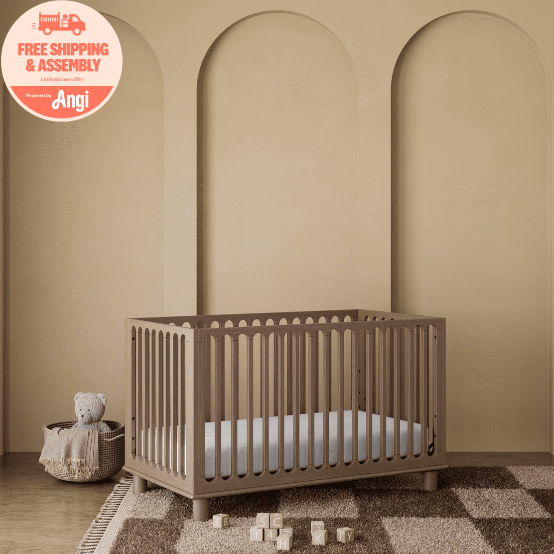 Art of Nursery by Storkcraft Sicily Deluxe 3-in-1 Convertible Crib with Bonus Toddler Guardrail, Hazelnut