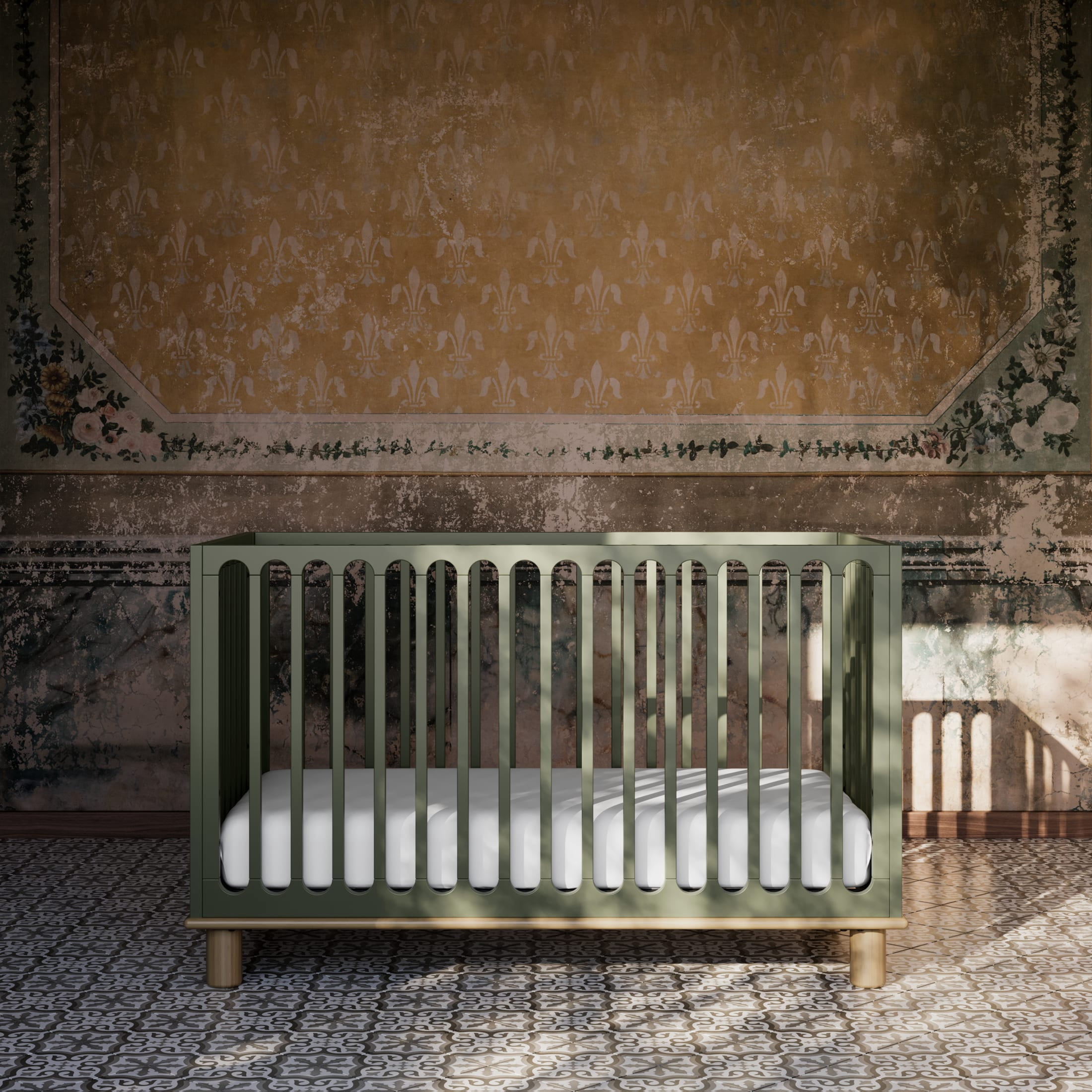 Storkcraft Sicily 3-in-1 Convertible Crib with Bonus Toddler Guardrail - Olive and Driftwood