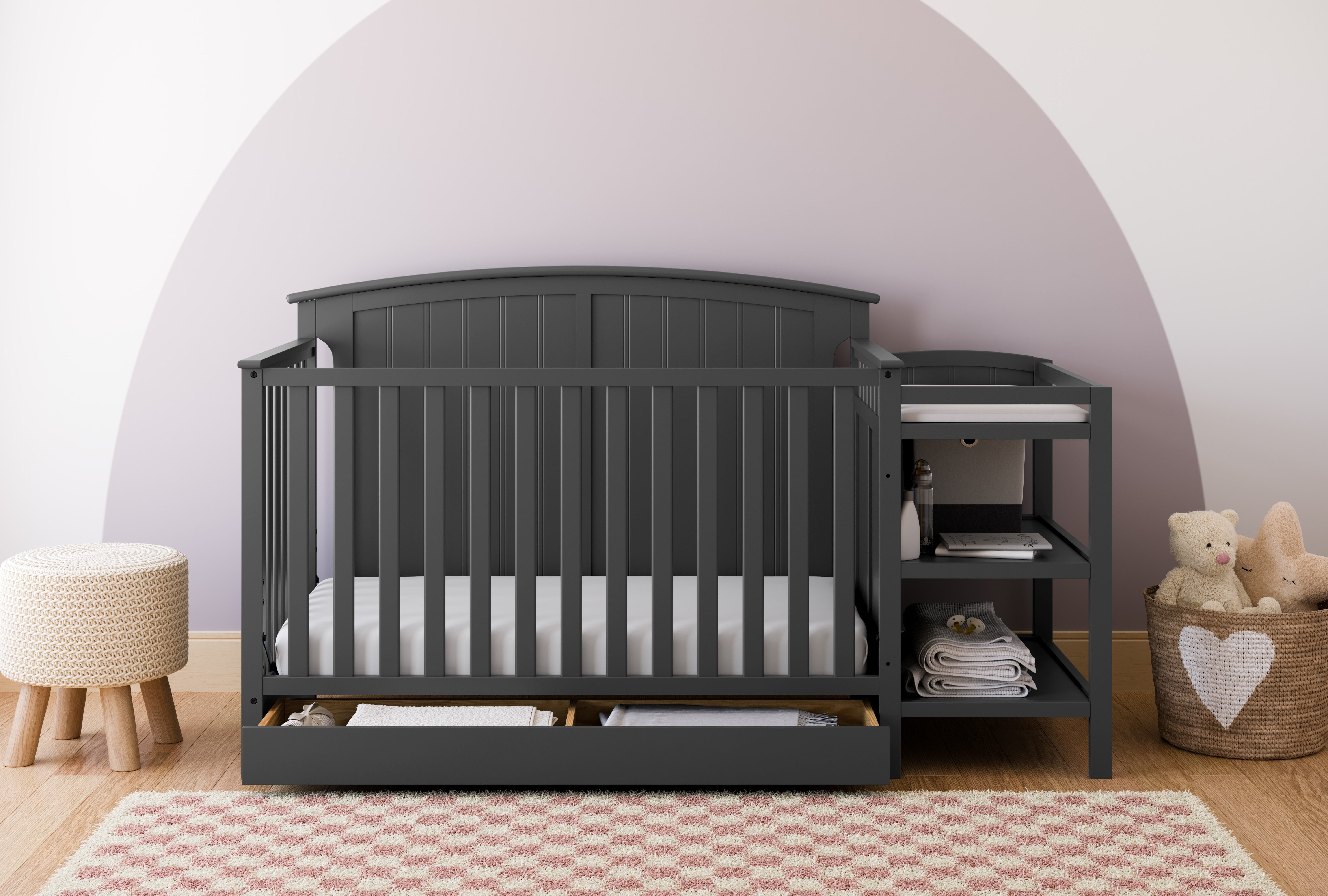 Storkcraft Steveston 5-in-1 Convertible Baby Crib & Changer, Gray