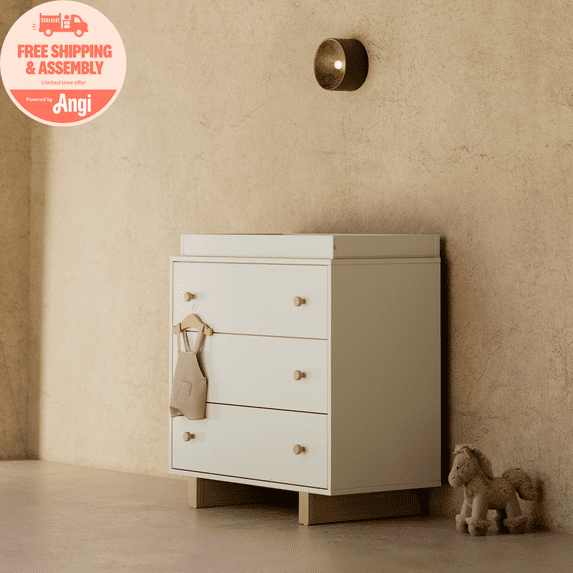 Storkcraft Texas 3 Drawer Chest with Removable Infant Changing Topper, Frosted Oat with Driftwood
