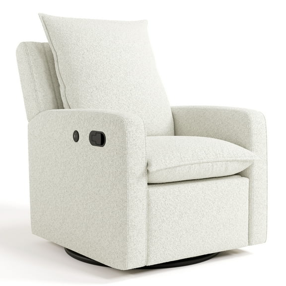 Storkcraft Timeless Upholstered Recline Glider with USB, Ivory Boucle