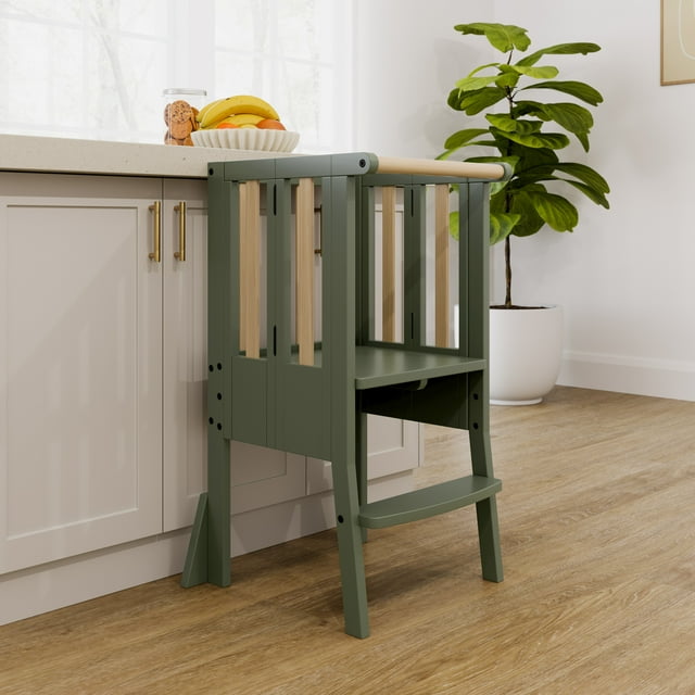 Storkcraft Toddler Montessori Foldable Step Stool, Olive with Driftwood