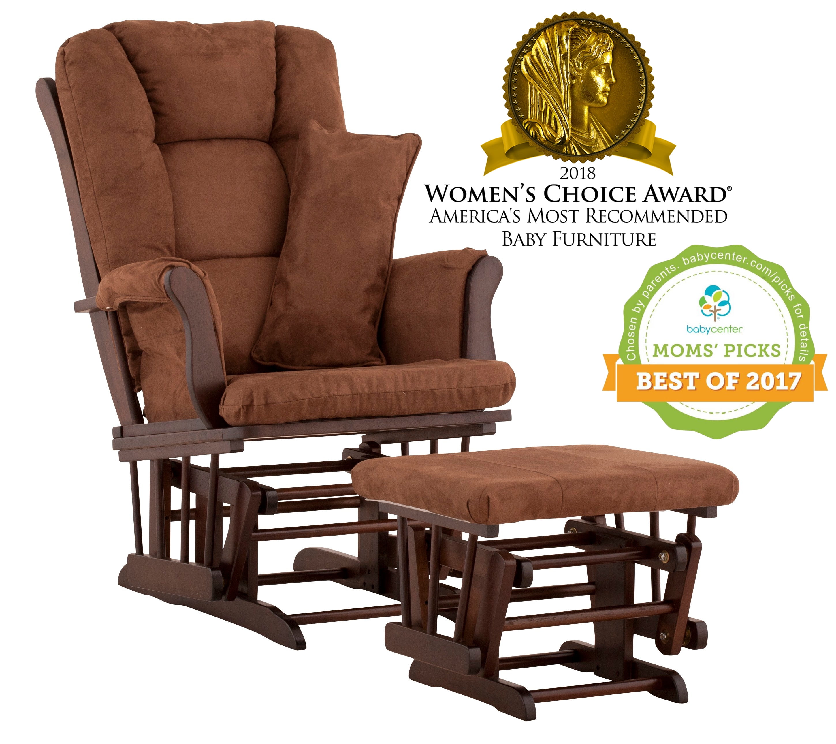 Storkcraft Tuscany Glider and Ottoman with Lumbar Pillow Espresso with