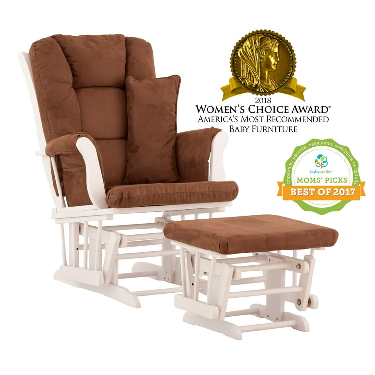 Storkcraft Tuscany Glider and Ottoman with Lumbar Pillow White