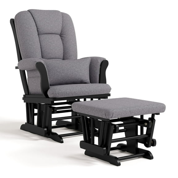Storkcraft Tuscany Infant Nursery Glider & Ottoman Black with Gray Swirl