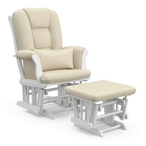 Storkcraft Tuscany Infant Nursery Glider & Ottoman White with Beige