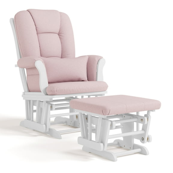 Storkcraft Tuscany Infant Nursery Glider & Ottoman White with Pink Swirl