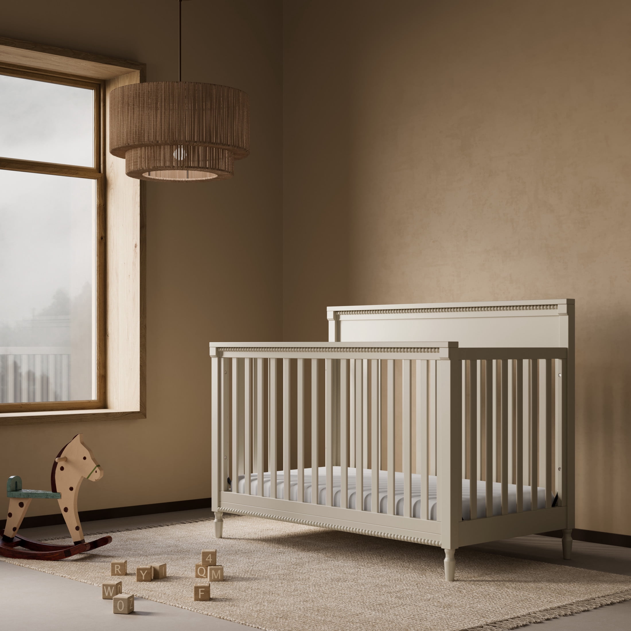 Storkcraft Valencia 5-in-1 Convertible Crib with Bonus Toddler Guardrail, Frosted Oat