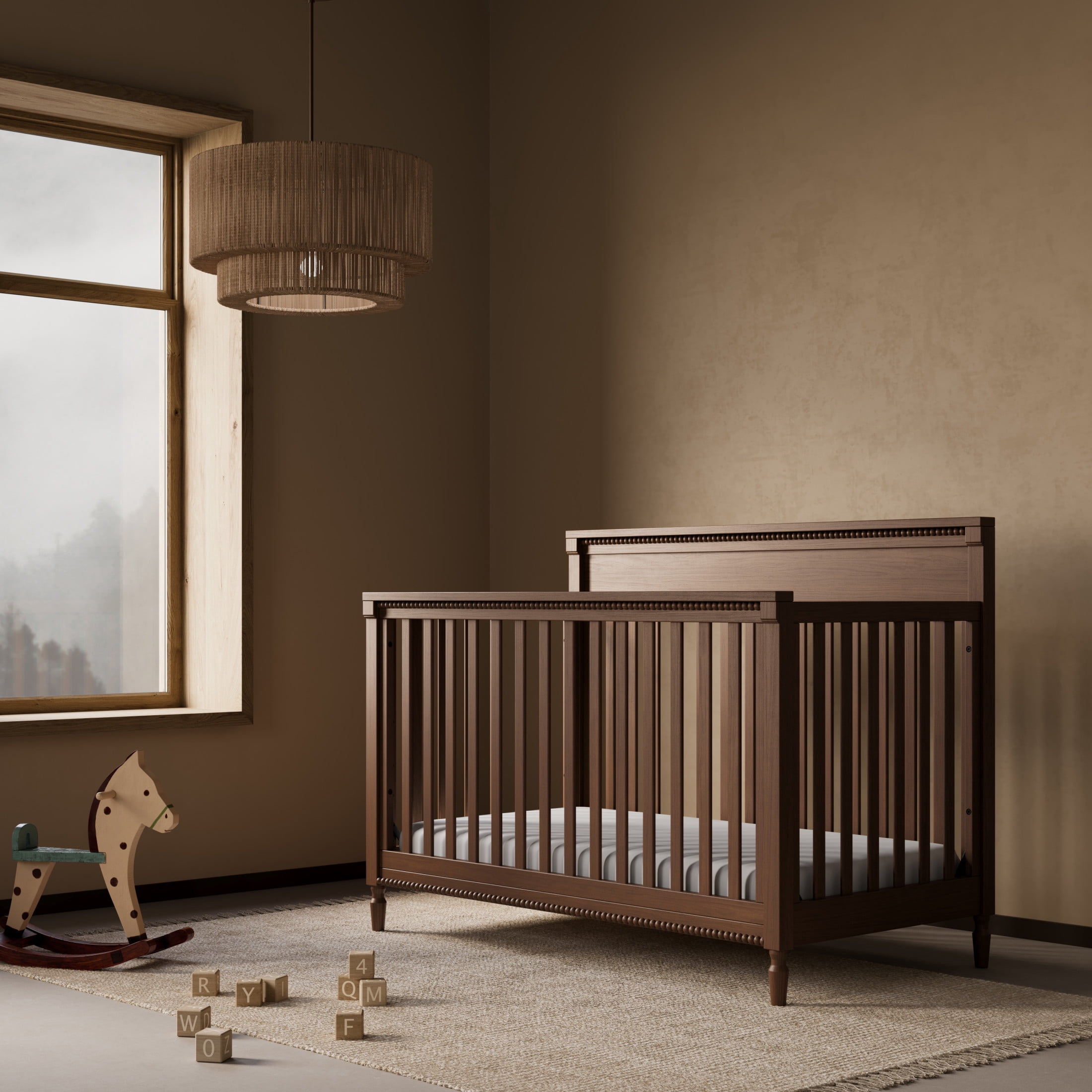 Storkcraft Valencia 5-in-1 Convertible Crib with Bonus Toddler Guardrail, Hazelnut