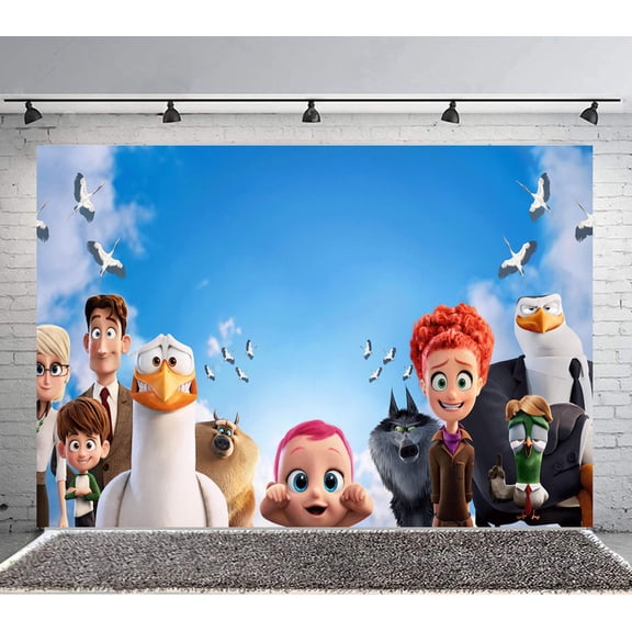 Storks Backdrop Banner Party Supplies Poster Movie Theme Background for Photography Birthday Decorations