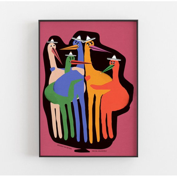 Storks Bociany Retkinskie Lodz Vintage Navy Animal Art Print, Unframed Paper Poster 8x10in