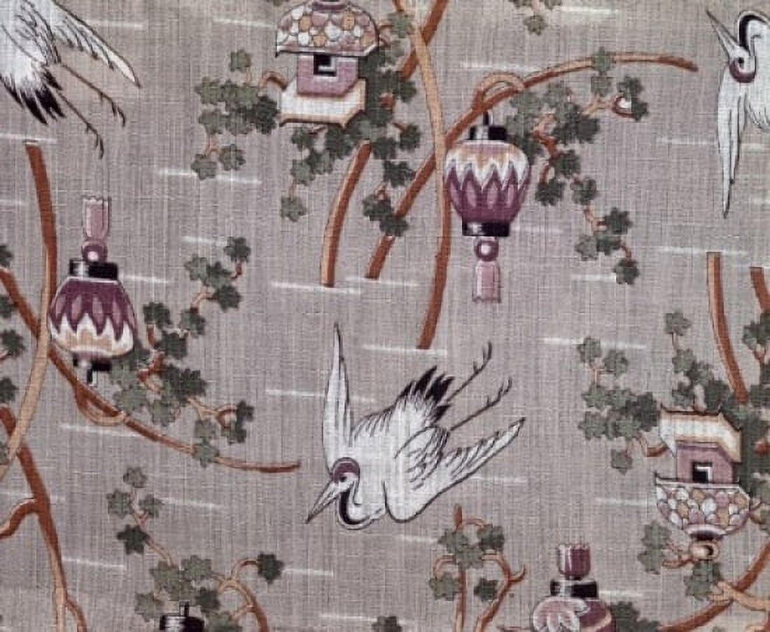 Storks and Japanese Lanterns on linen weaved cloth Canvas Art - (24 x 36)