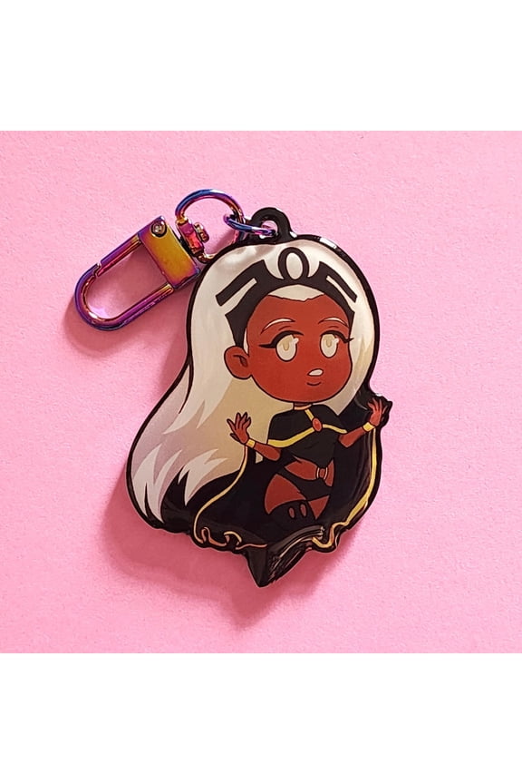 Storm Acrylic Charm - Cute Superhero Bag Charm - Ororo Munroe Keychain - Storm Xmen Chibi Charm - Gift for Comic Fan - Storm Fanart (1 keychain)