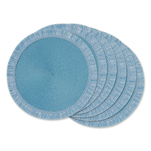 Storm Blue Round Fringed Placemat Set of 6