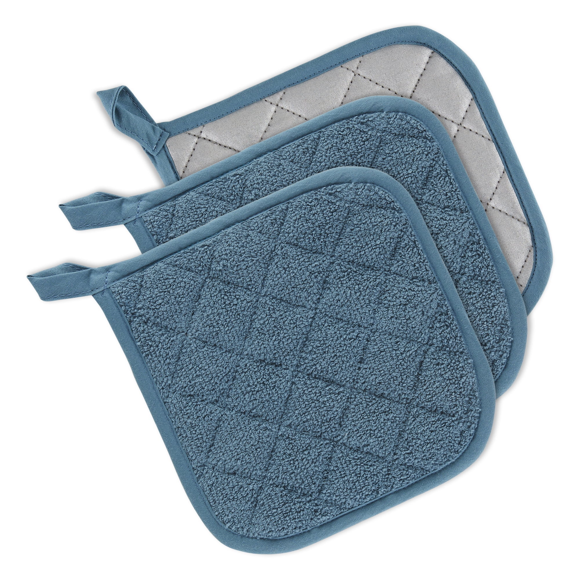 Storm Blue Quilted Cotton Terry Pot Holder Set