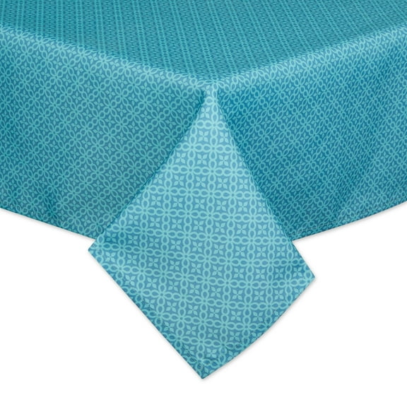 Storm Blue Tonal Lattice Fabric Print Outdoor Tablecloth with Zipper 60x84