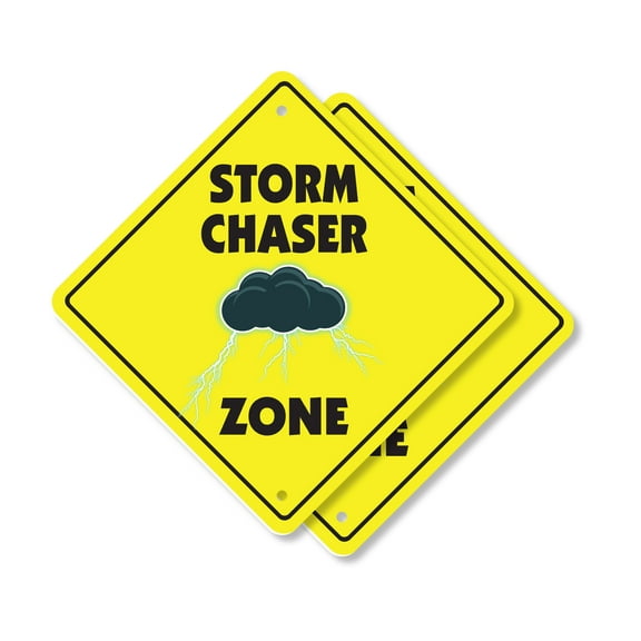 Storm Chaser (2 Pack) Plastic Crossing Sign - 12 Inch X 12 Inch Xing Sign Gift Weather Adventure Tornado Nature Thrill Outdoors Science Fun Decor Explorer