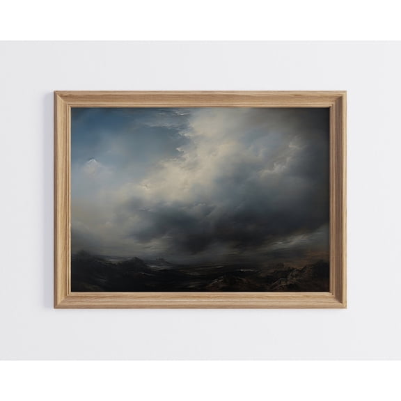 Storm Cloud Wall Art, Vintage Style Beach Decor, Stormy Ocean Landscape, Dark Coastal, Moody Clouds Seascape Wall Decor Unframed Paper Print