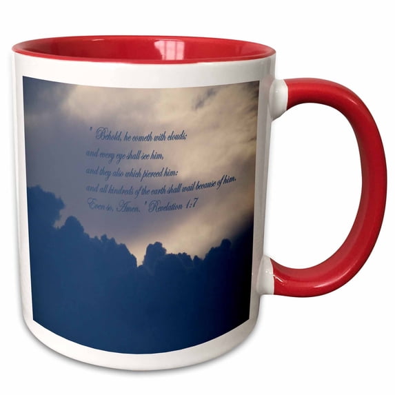 3drose, Storm Cloud with Bible Quote Revelation 1 7, 15oz Two-tone Red Mug