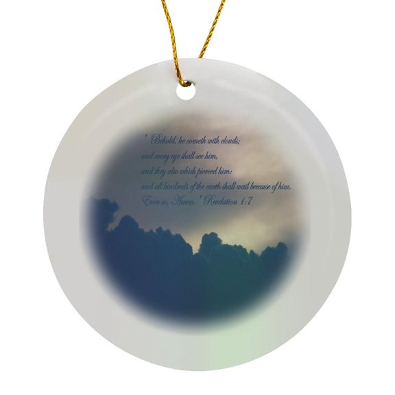 3drose, Storm Cloud with Bible Quote Revelation 1 7, Circle Porcelain Ornament
