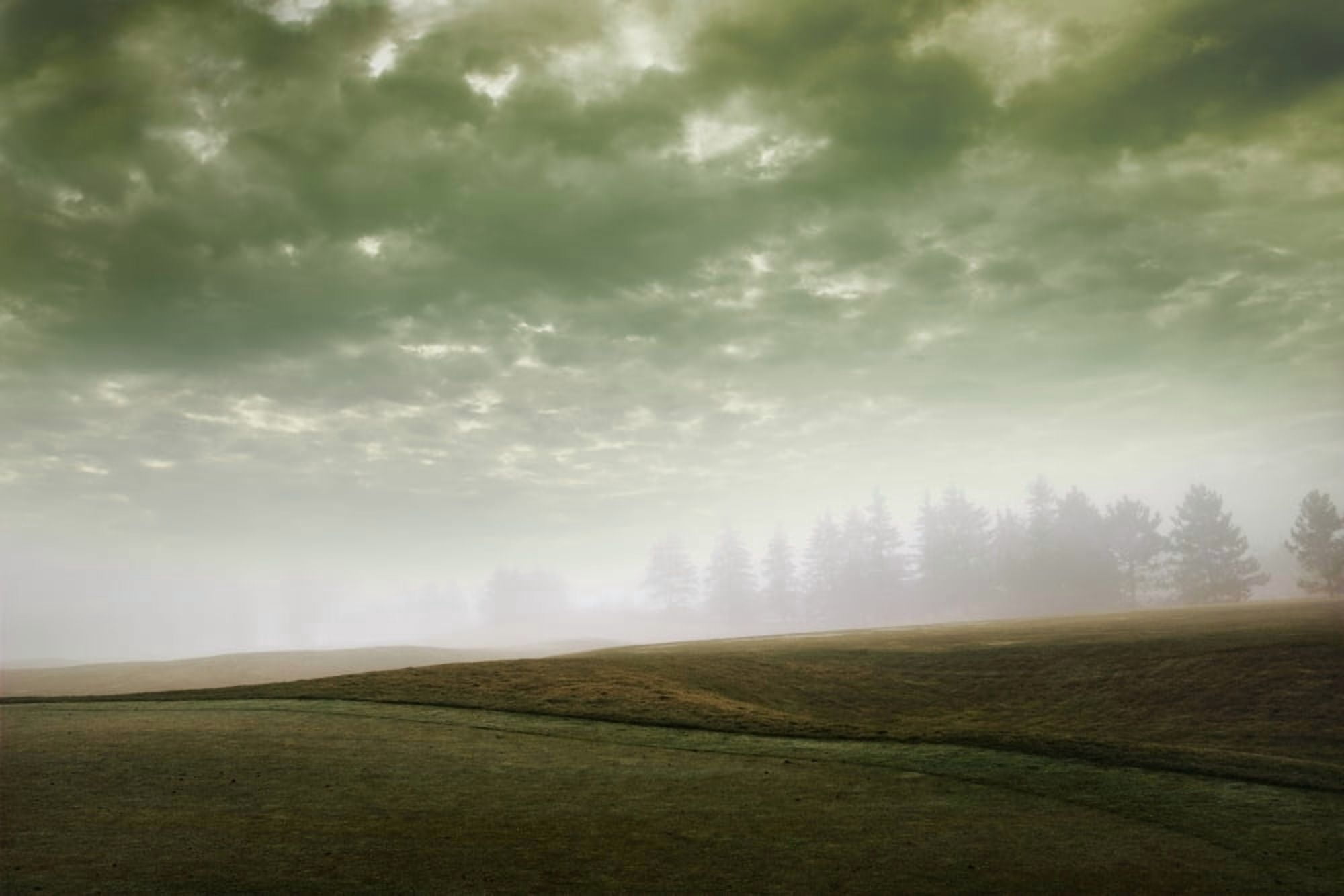 Storm Clouds And Foggy Hills Canvas Art - Vast Photography Design Pics (18 x 12)