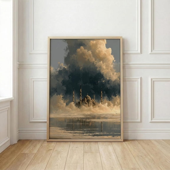 Storm Clouds Art Print Distant Mosque Atmospheric Home Decor Atmospheric Wall Decor