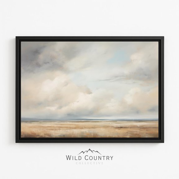 Storm Clouds Prairie Wall Art Print, Neutral Big Sky Farmhouse Landscape Decor
