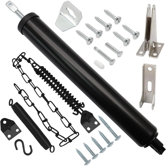 Storm Door Closer Kit with Protector Chains Spring, Complete Screen and Hardware Repair Pneumatic & Latch Set, Adjustable Closing Speed (Black)