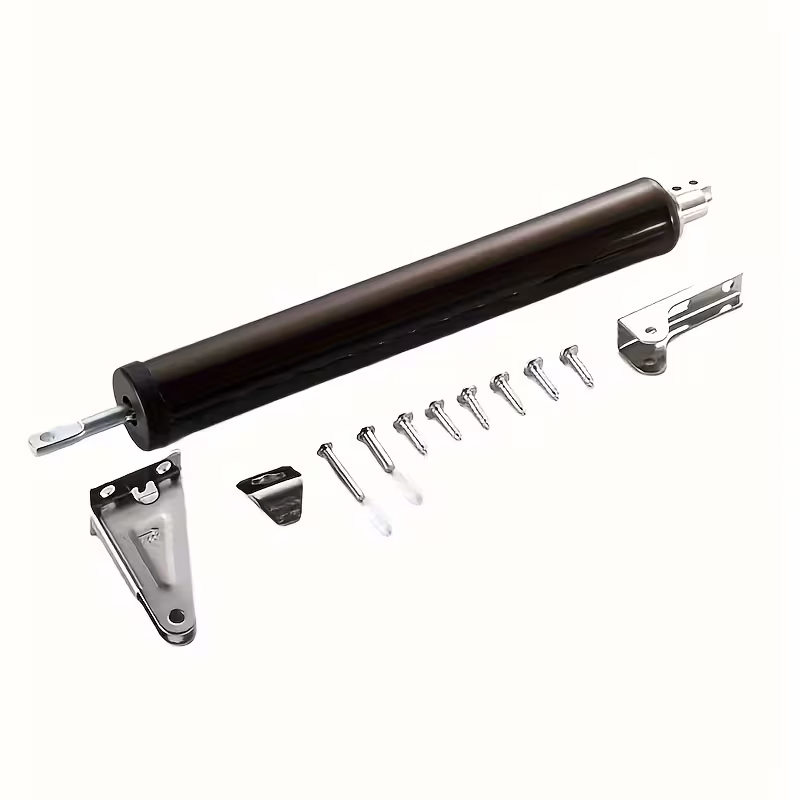 Storm Door Closer, Pneumatic Screen Door Closer, Adjustable Closing Speed, Safety Closure with Hold Open Feature, Universal Window & Door Bracket Kit (Black)