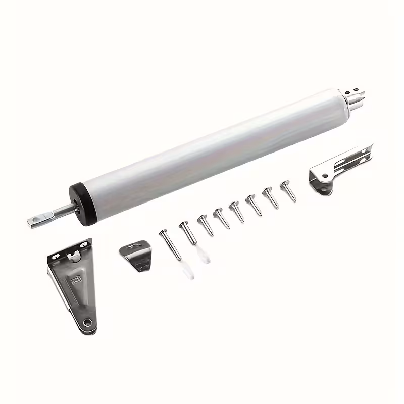 Storm Door Closer, Pneumatic Screen Door Closer, Adjustable Closing Speed, Safety Closure with Hold Open Feature, Universal Window & Door Bracket Kit (White)