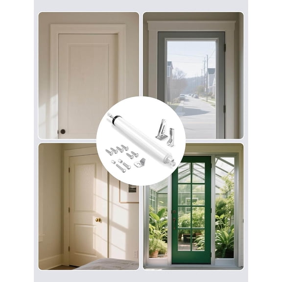 Storm Door Closer, Pneumatic Screen Door Closer, Adjustable Closing Speed, Safety Closure with Hold Open Feature, Universal Window & Door Bracket Kit