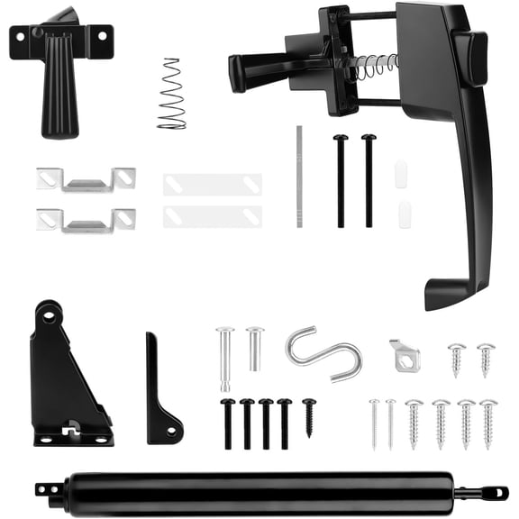 Storm Door Closer & Screen Door Handle, Black Heavy Duty Screen Door Closer Replacement Kit Shock Absorber Bracket with Screen Door Spring Storm Door Latch Protecting from Strong Winds