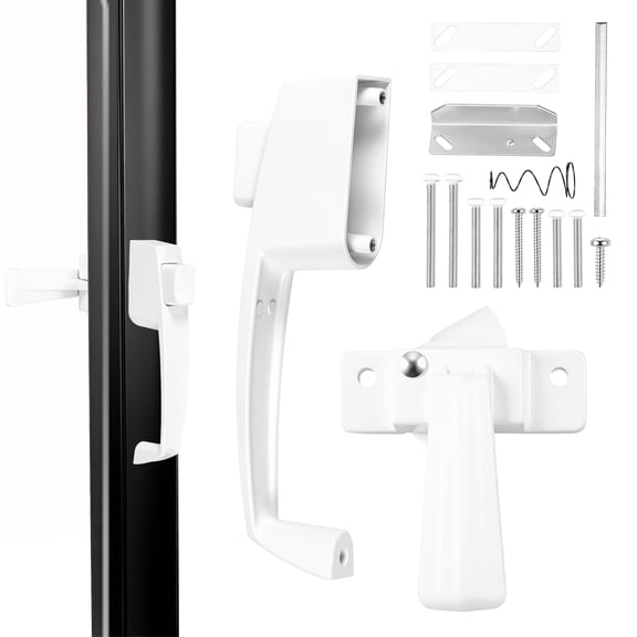 Storm Door Handle Set Screen Door Replacement Latch with Mounting Hardware Fits 5/8 to 1-1/4 inch Reversible Left Right White