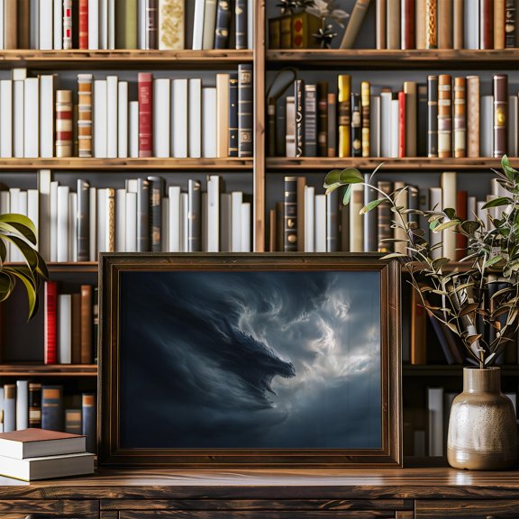 Storm Dragon Emerging From Poster Dark Thunderous Clouds , Poster Print Only