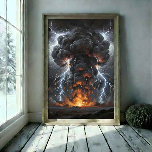 Storm Explosion Wall Art Print Dramatic Lightning Cloud Dark Fantasy Landscape Artwork