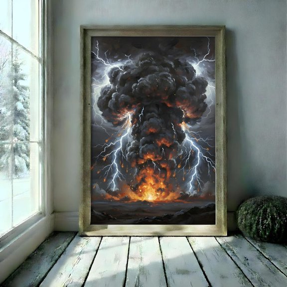 Storm Explosion Wall Art Print Dramatic Lightning Cloud Dark Fantasy Landscape Artwork