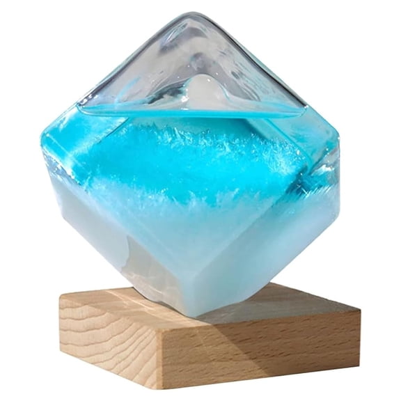 Storm Glass Weather Forecaster Crystal Blue Water Cube Storm Glass Weather Predictor with Wooden Base Creative Predicting Desktop Ornaments for Home Office Gift for Women Men(xxw)