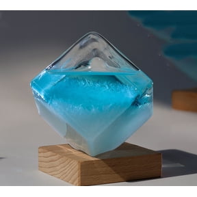 Storm Glass Weather Forecaster Crystal Blue Water Cube Storm Glass Weather Predictor with Wooden Base for Home, Office, Desktop (blue)Q