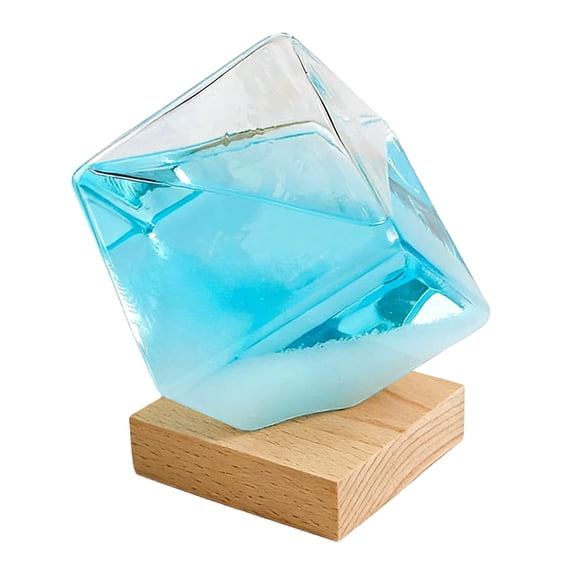 Storm Glass Weather Predictor 3D Cube Glass Barometer with Base for Home Decor Desk