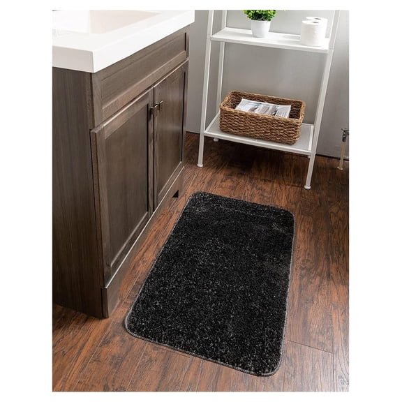 Storm Gray Bath Mat - 1'8 x 2'7 - Bano Everyday Shag Bathroom Rug - Machine Washable, Non-Slip, Quick Dry, Soft & Absorbent