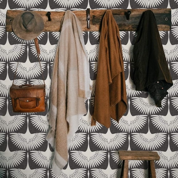 Storm Gray Feather Flock Removable Peel and Stick Wallpaper, 20.5 in X 16.5 ft