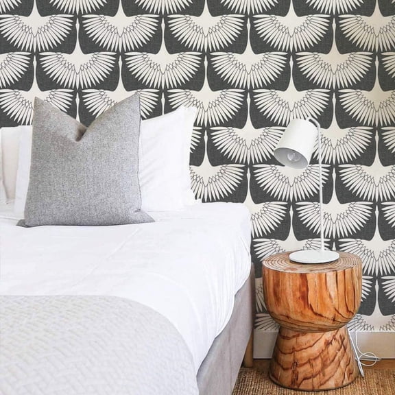 Storm Gray Feather Flock Removable Peel and Stick Wallpaper, 20.5 in X 16.5 ft