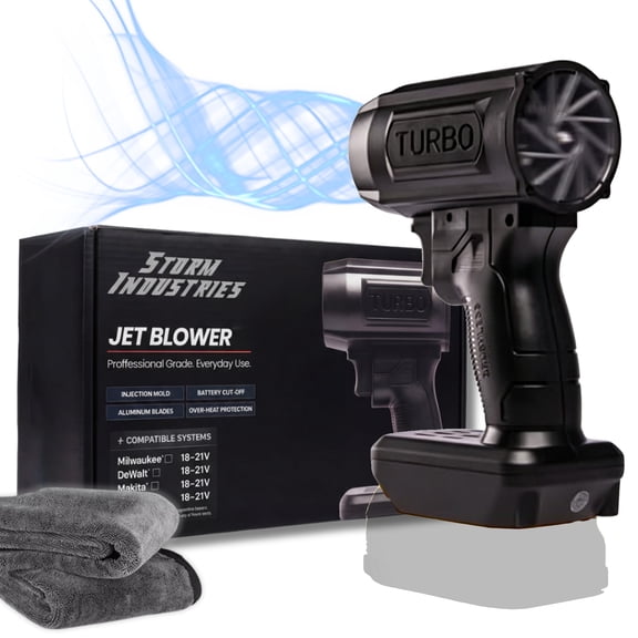 Storm Industries Jet Blower 2.0, 8,000 RPM High-Speed Turbo Fan Compatible with 18V/20V Max Lithium-Ion Batteries, Portable Handheld Power Duster for Jobsite, Car Workshop (Battery Not Included)