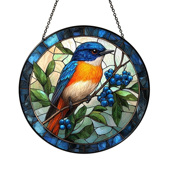 Storm Inspired Bluebird Window Hanging, Stained Glass Style Bird Suncatcher Panel for Nature Home Decor
