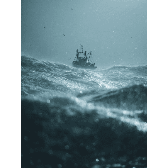 Storm Ocean Waves Fishing Boat Canvas Print, Living Room Bedroom Kitchen Hallway Decor