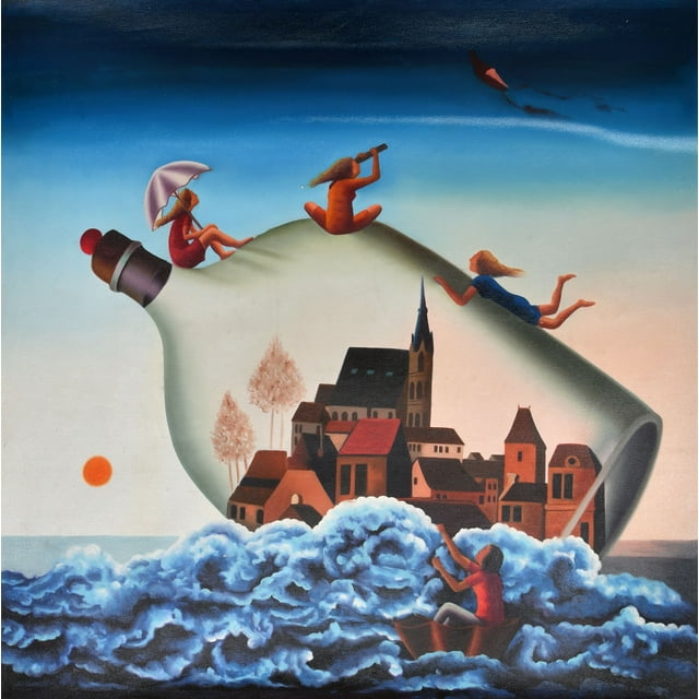 Storm Outside a Bottle - Oil Painting on Canvas - Artist: Anup Gomay