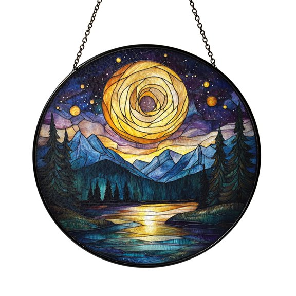 Storm Over Mountains Stained Glass Window Decor, Scenic Nature Suncatcher