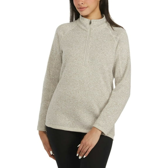 Storm Pack Women's Quarter Zip Comfort Fit Cozy Fleece Sweater-Beige / L